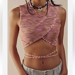 Free People Miami Nights Tank Cinnamon Sugar Pink Tank Knit Crop Cross Front-S